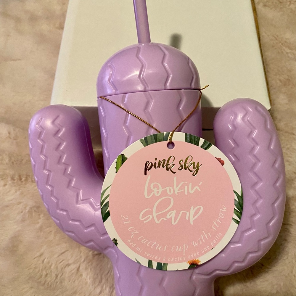 Pink Sky Cactus Cup with Straw